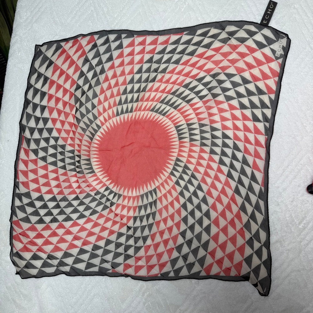 Mod Geometric Echo 100% Silk Scarf Optical Coral Black Square Neck Scarf